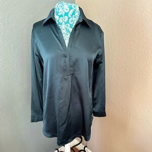 Pleione emerald Satin Blouse. Small. Long blouse vintage. Looks brand new.